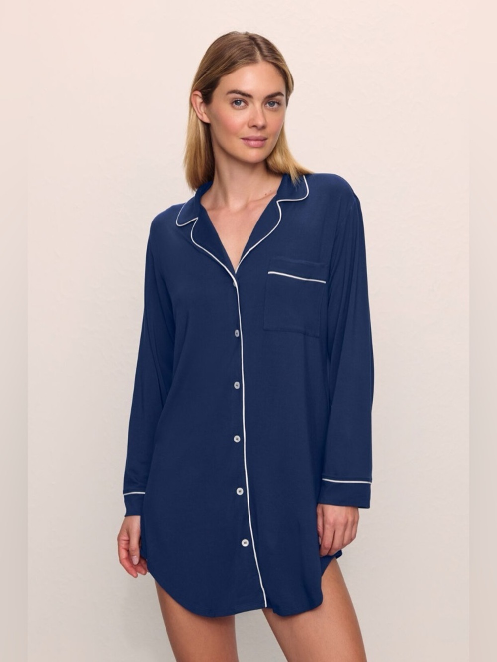 Eberjey Gisele TENCEL Modal Button Up Sleepshirt Dress Navy/Ivory